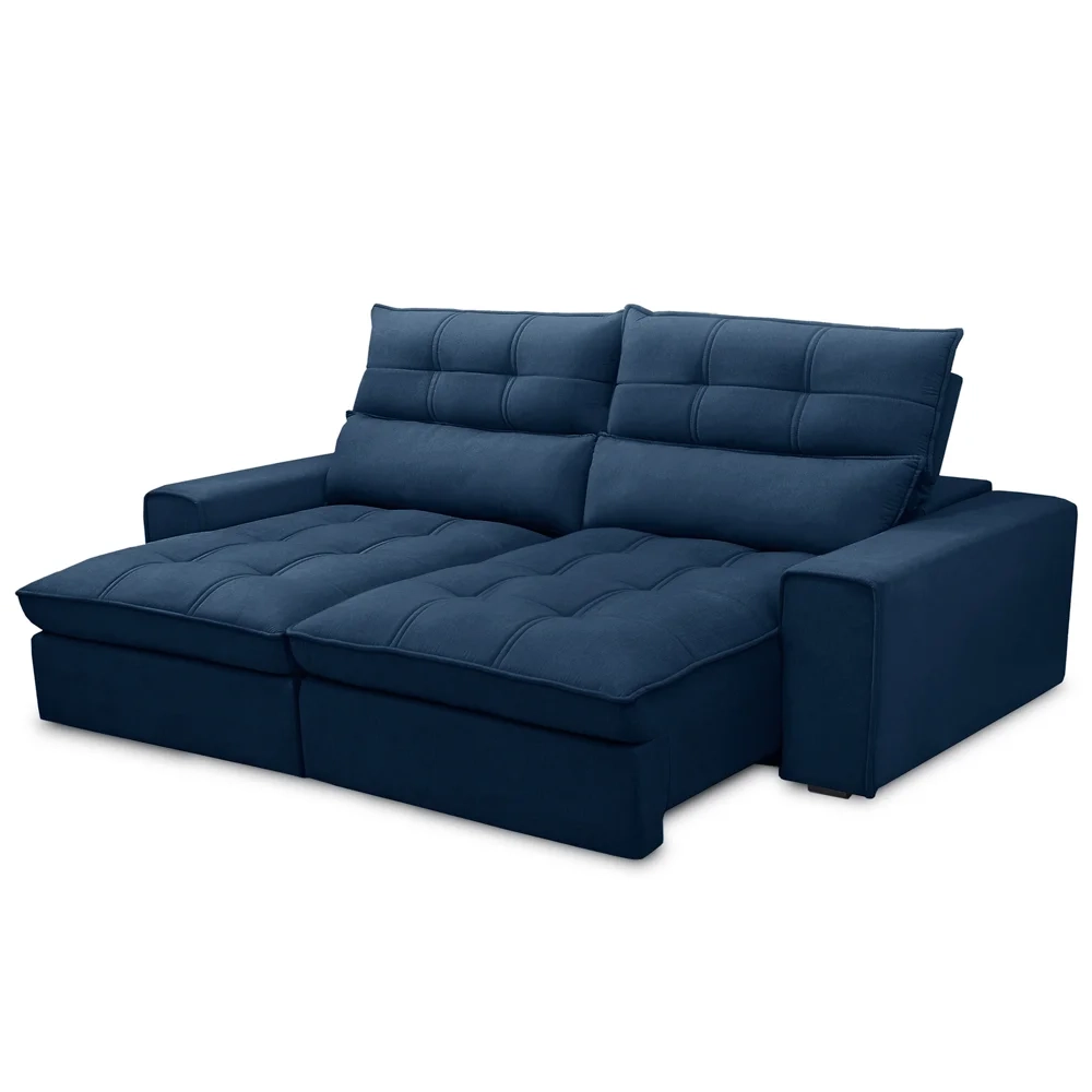 Sofá Retrátil Reclinável 3 Lugares 230cm Damy F05 Veludo Azul - Mpozenato
