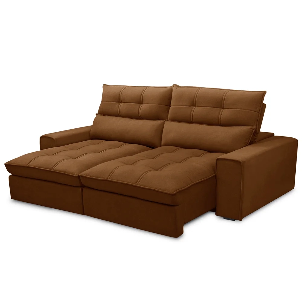 Sofá Retrátil Reclinável 3 Lugares 230cm Damy F05 Veludo Terracota - Mpozenato