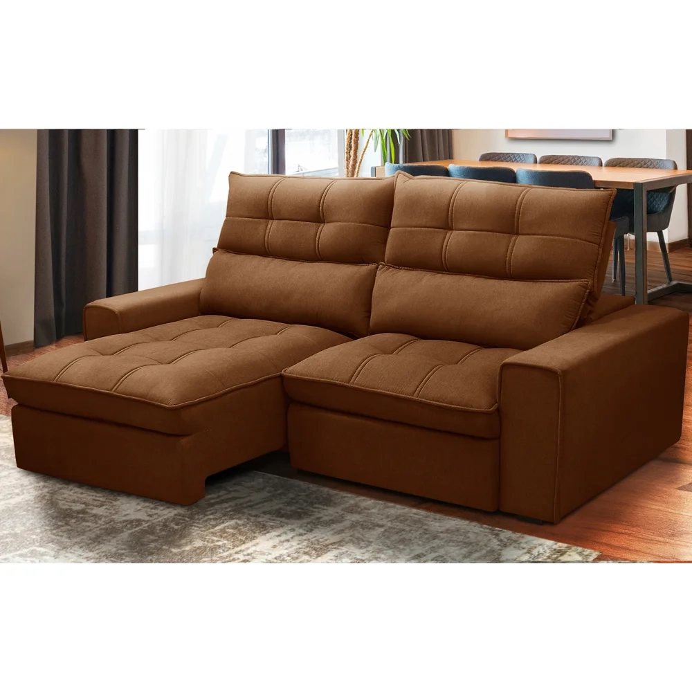 Sofá Retrátil Reclinável 3 Lugares 230cm Damy F05 Veludo Terracota - Mpozenato