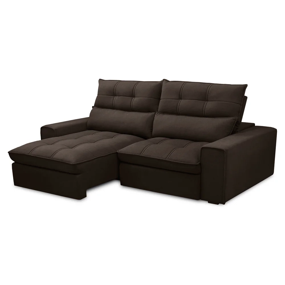 Sofá Retrátil Reclinável 3 Lugares 230cm Damy F05 Veludo Marrom Escuro - Mpozenato