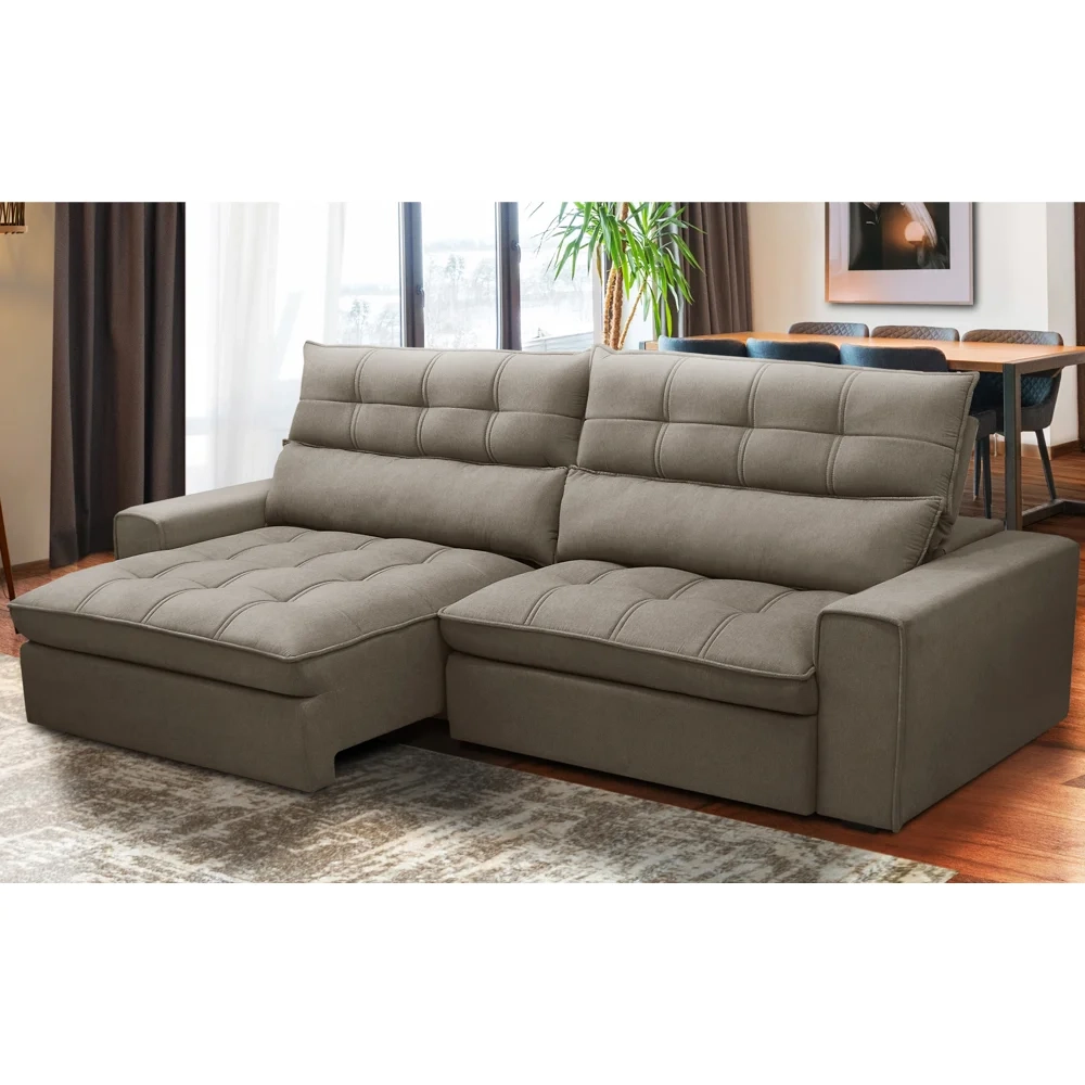 Sofá Retrátil Reclinável 3 Lugares 250cm Damy F05 Veludo Marrom - Mpozenato