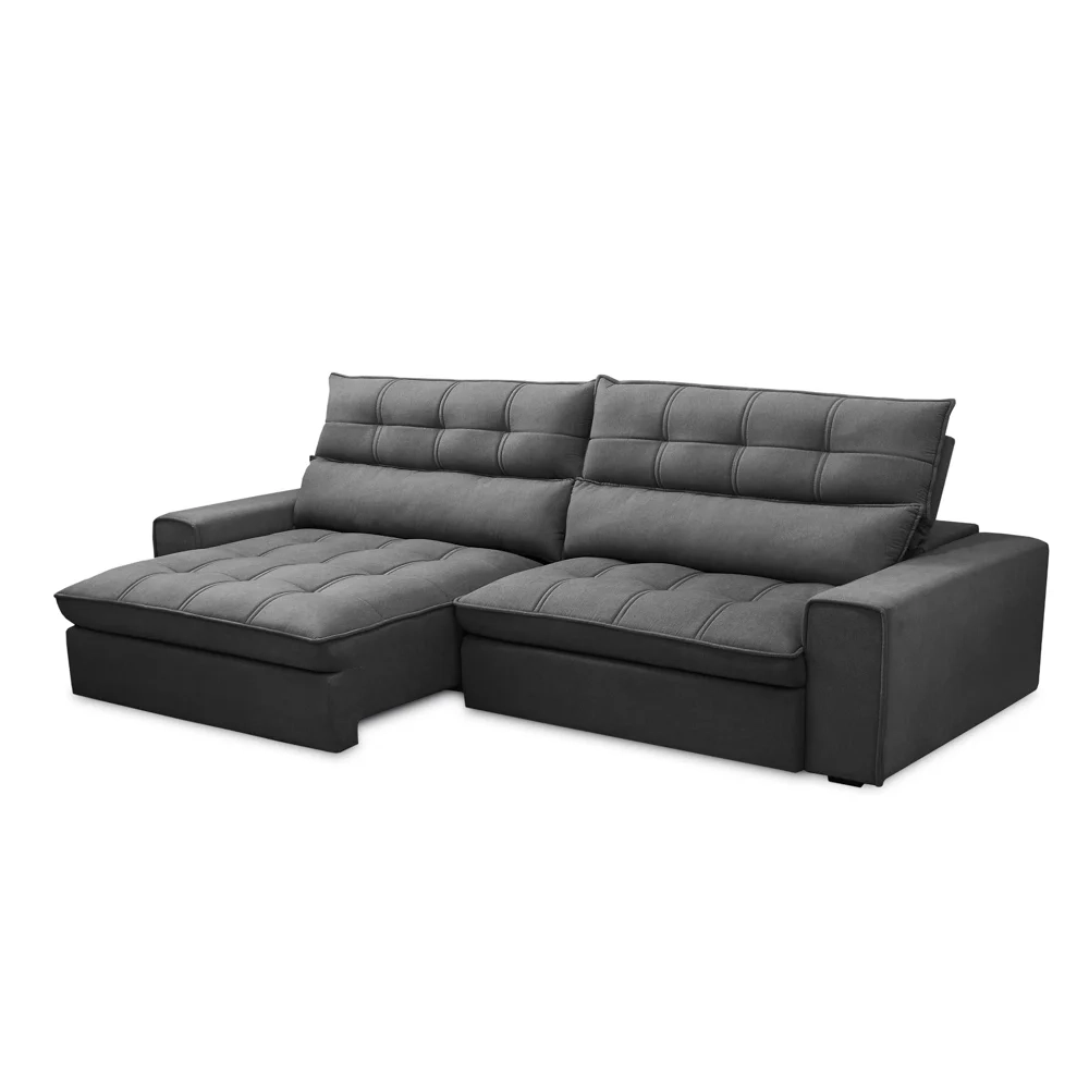 Sofá Retrátil Reclinável 3 Lugares 250cm Damy F05 Veludo Grafite - Mpozenato