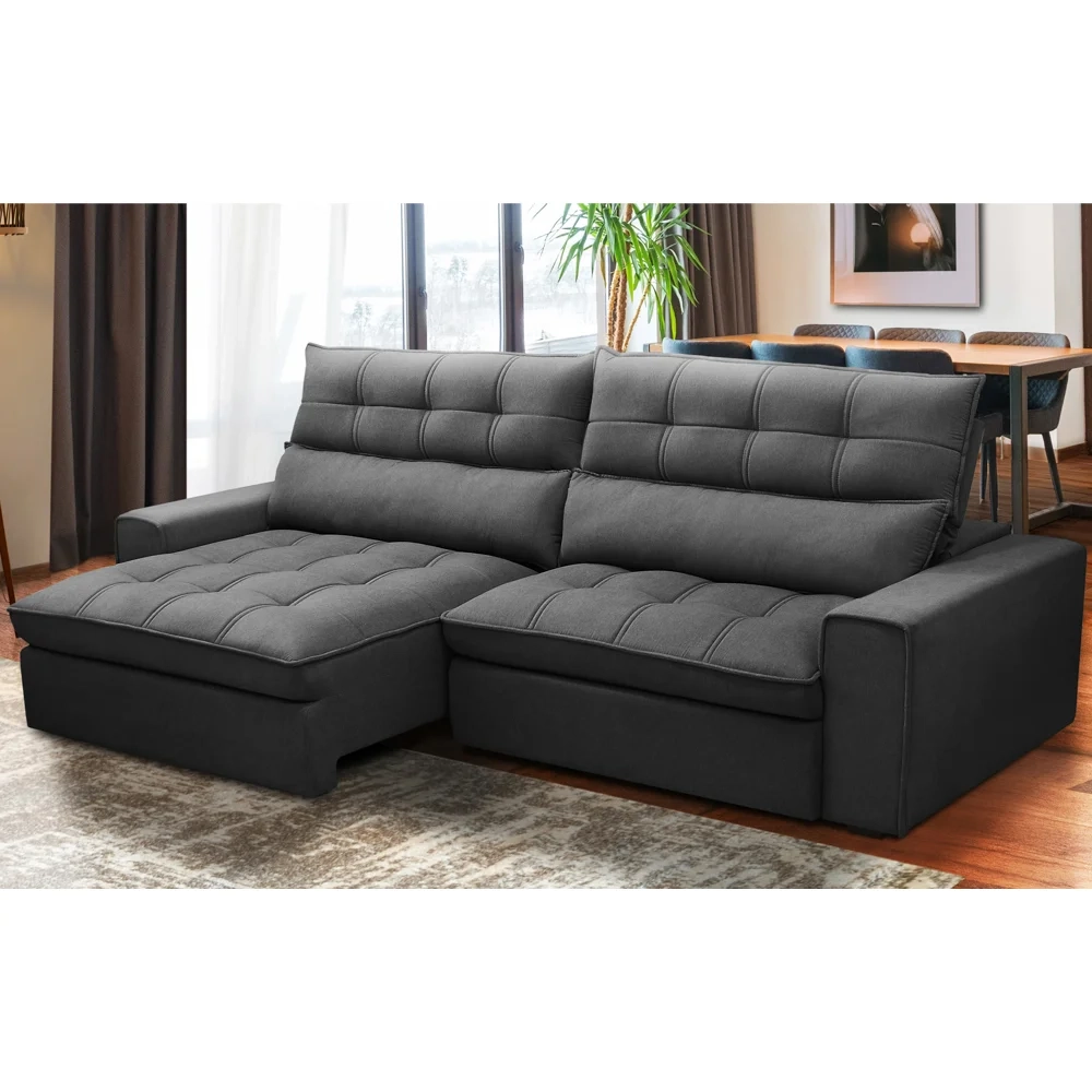 Sofá Retrátil Reclinável 3 Lugares 250cm Damy F05 Veludo Grafite - Mpozenato
