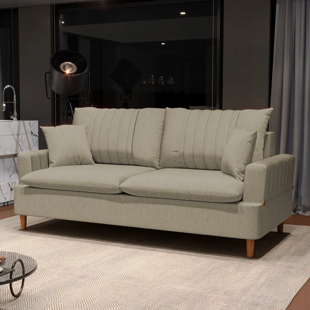 Sofá Living 2 Lugares 160cm com Almofadas Veras D05 Linho Bege - Mpozenato
