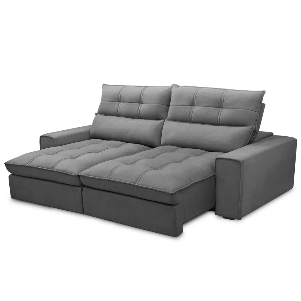 Sofá Retrátil Reclinável 3 Lugares 230cm Damy F05 Veludo Cinza - Mpozenato