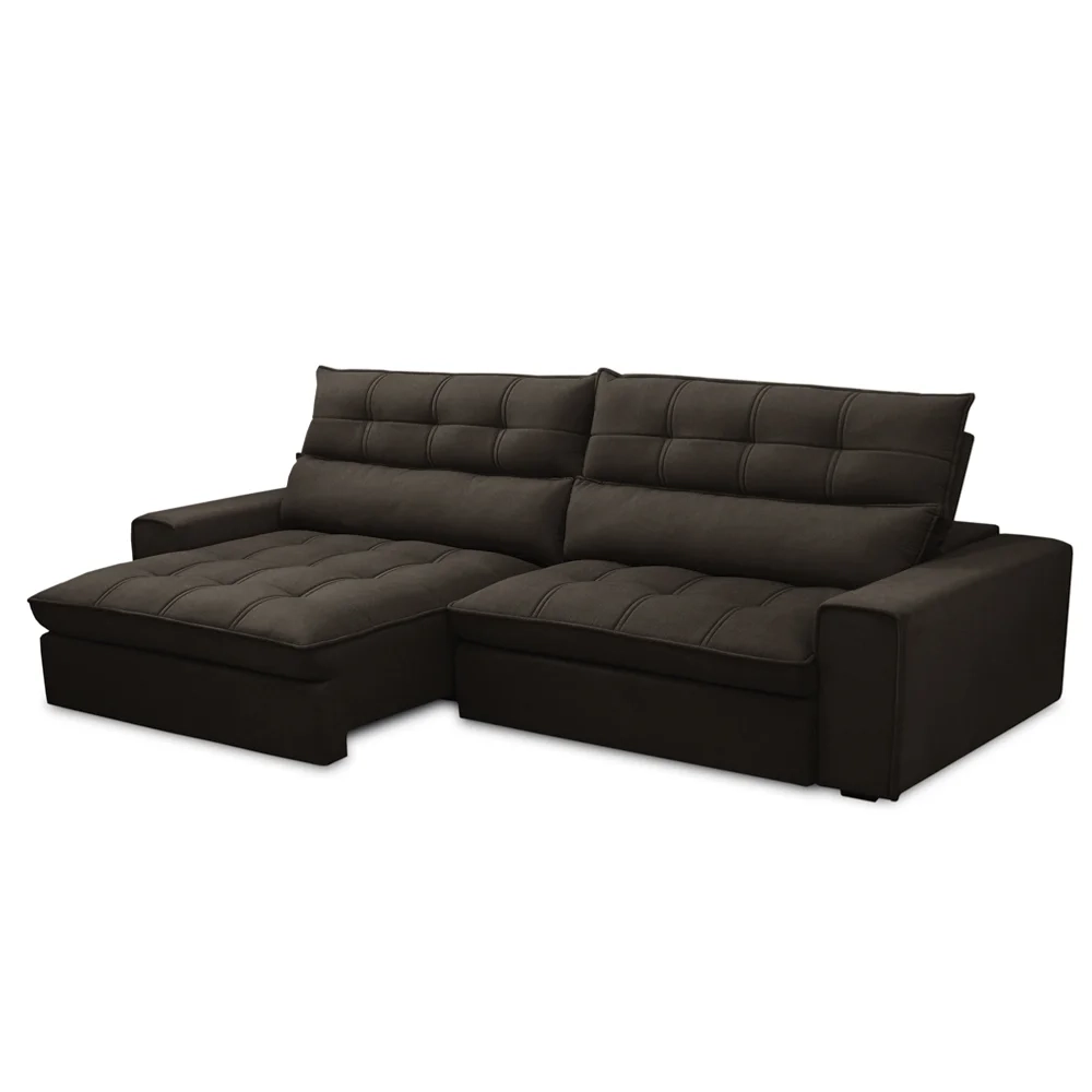 Sofá Retrátil Reclinável 3 Lugares 250cm Damy F05 Veludo Marrom Escuro - Mpozenato