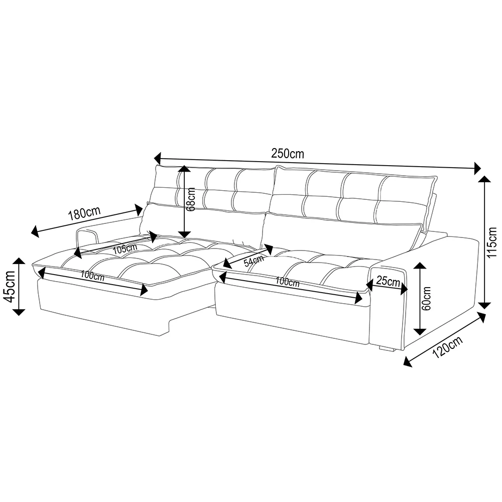 Sofá Retrátil Reclinável 3 Lugares 250cm Damy F05 Veludo Marrom Escuro - Mpozenato