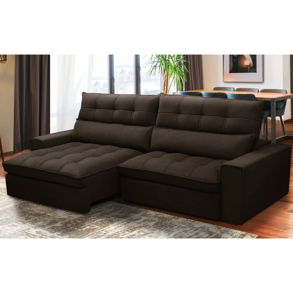 Sofá Retrátil Reclinável 3 Lugares 250cm Damy F05 Veludo Marrom Escuro - Mpozenato