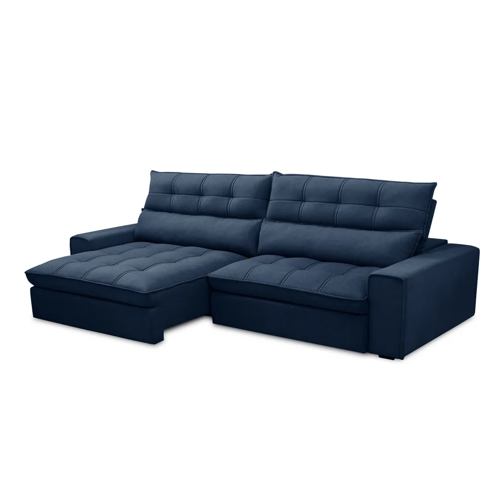 Sofá Retrátil Reclinável 3 Lugares 250cm Damy F05 Veludo Azul - Mpozenato