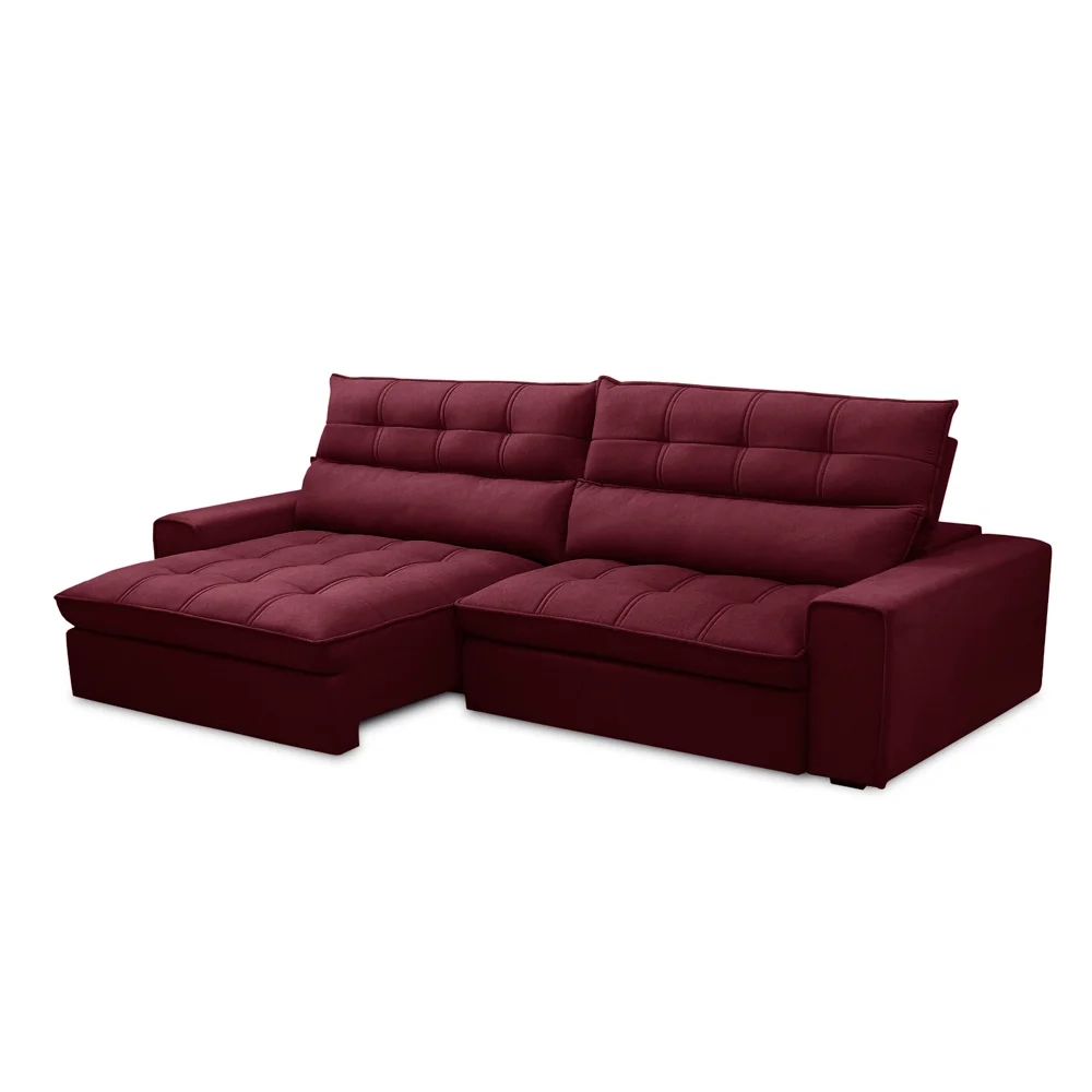 Sofá Retrátil Reclinável 3 Lugares 250cm Damy F05 Veludo Bordô - Mpozenato