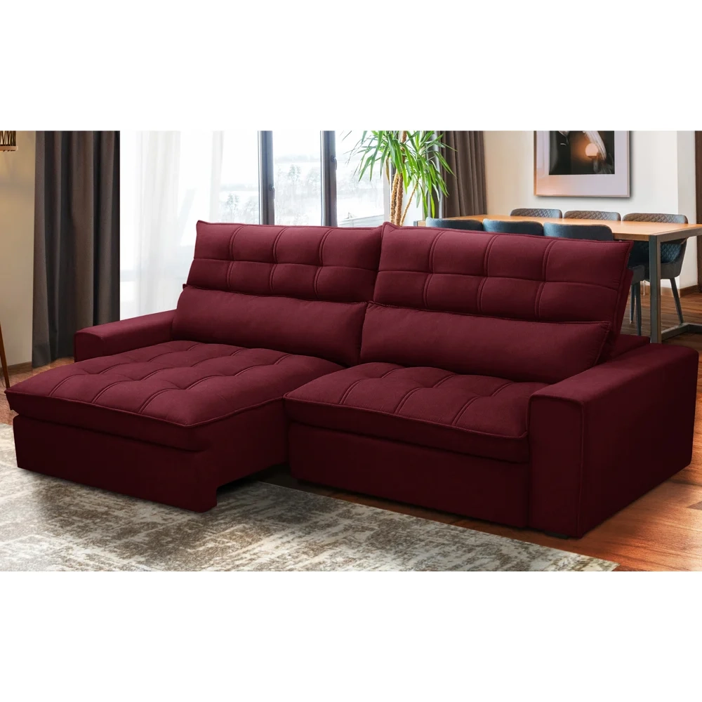 Sofá Retrátil Reclinável 3 Lugares 250cm Damy F05 Veludo Bordô - Mpozenato
