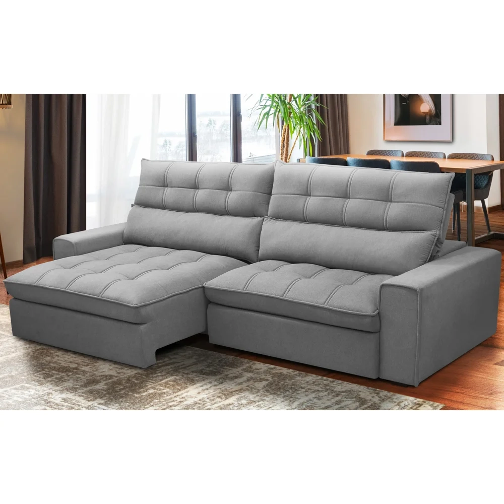 Sofá Retrátil Reclinável 3 Lugares 250cm Damy F05 Veludo Cinza - Mpozenato