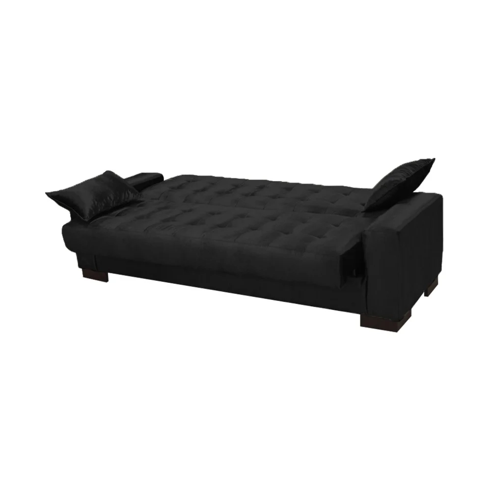 Sofá Cama para Sala de Estar Lisboa Suede Preto - Ibiza