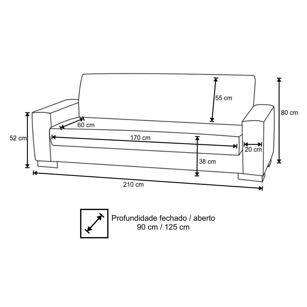 Sofá Cama para Sala de Estar Lisboa Suede Preto - Ibiza