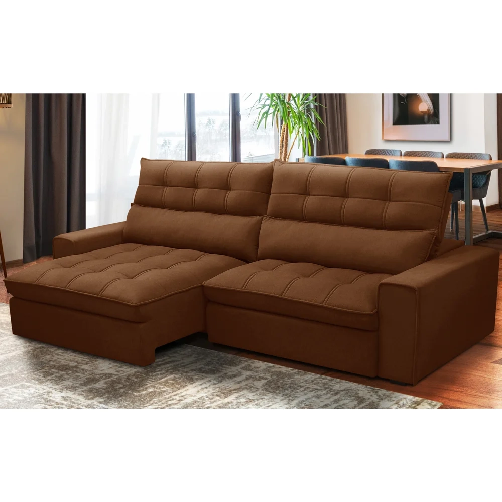 Sofá Retrátil Reclinável 3 Lugares 250cm Damy F05 Veludo Terracota - Mpozenato