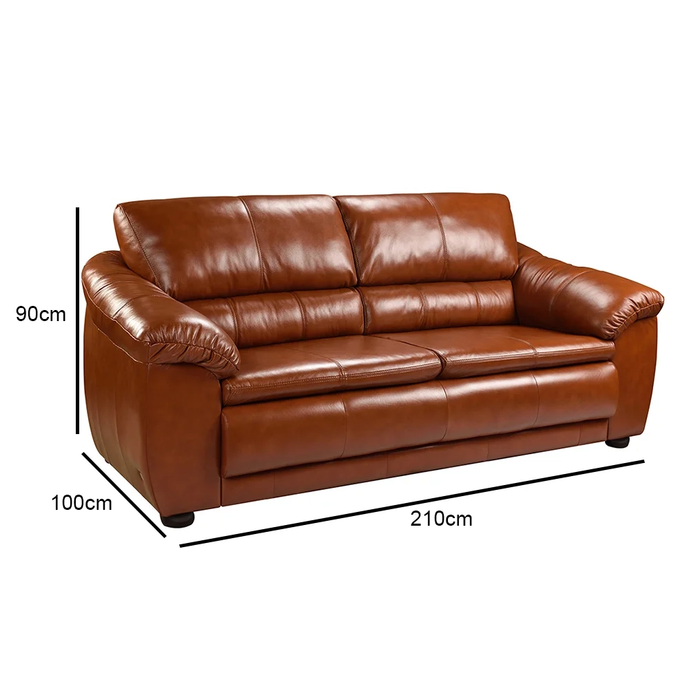 Sofá 3 Lugares Sala de Estar 200cm Veneza Couro Conhaque - Scala Decor