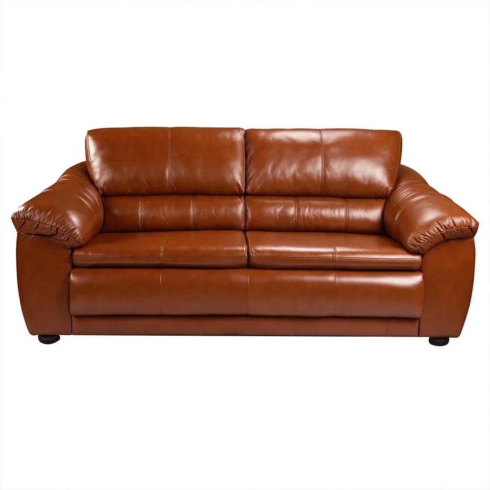 Sofá 3 Lugares Sala de Estar 200cm Veneza Couro Conhaque - Scala Decor