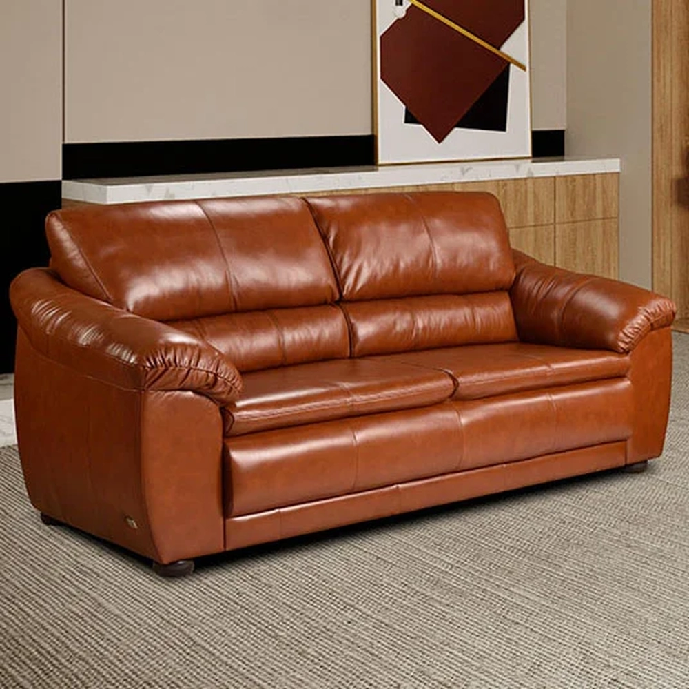 Sofá 3 Lugares Sala de Estar 200cm Veneza Couro Conhaque - Scala Decor