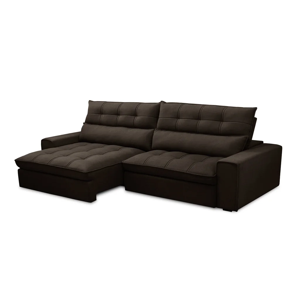 Sofá Retrátil Reclinável 4 Lugares 290cm Damy F05 Veludo Marrom Escuro - Mpozenato