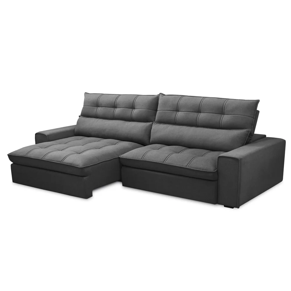 Sofá Retrátil Reclinável 4 Lugares 290cm Damy F05 Veludo Grafite - Mpozenato