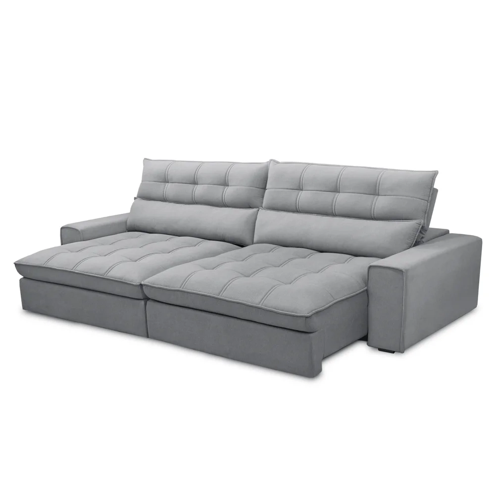 Sofá Retrátil Reclinável 4 Lugares 290cm Damy F05 Veludo Cinza - Mpozenato