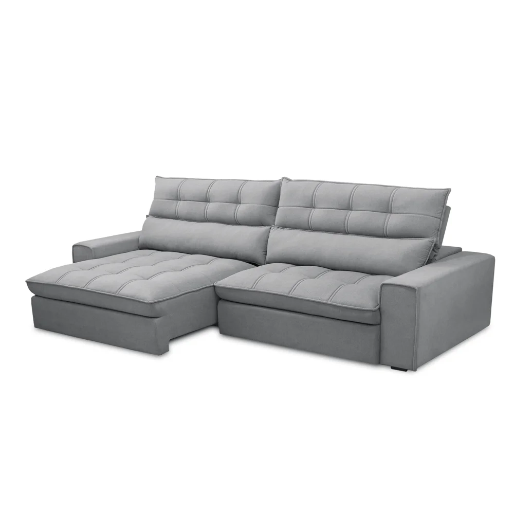 Sofá Retrátil Reclinável 4 Lugares 290cm Damy F05 Veludo Cinza - Mpozenato