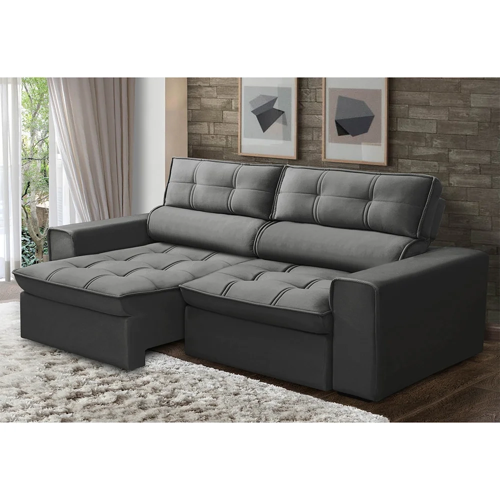 Sofá Retrátil Reclinável 3 Lugares 180cm Blanches F05 Veludo Grafite - Mpozenato
