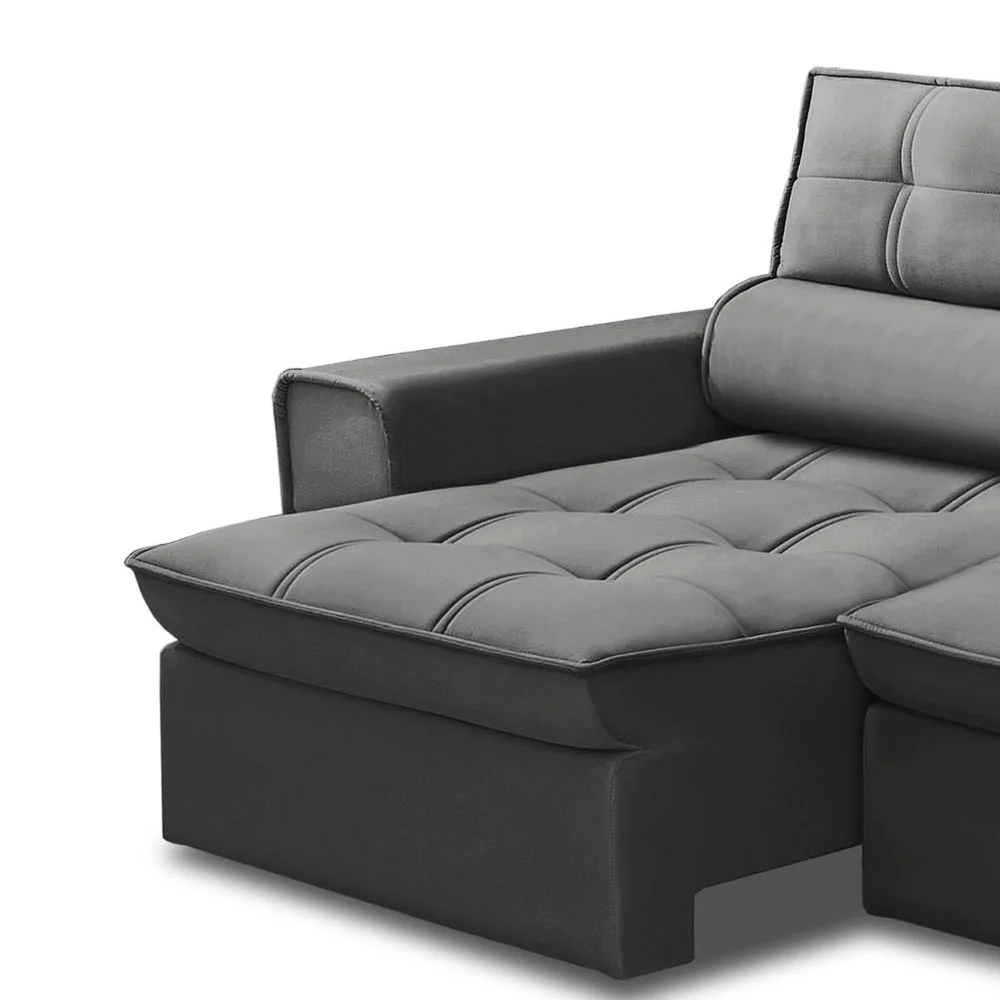 Sofá Retrátil Reclinável 3 Lugares 180cm Blanches F05 Veludo Grafite - Mpozenato
