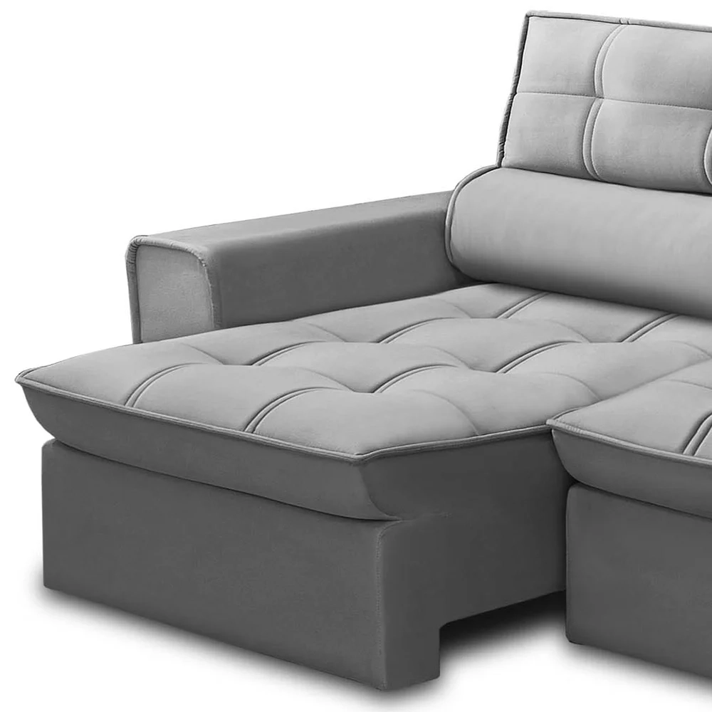 Sofá Retrátil Reclinável 3 Lugares 180cm Blanches F05 Veludo Prata - Mpozenato