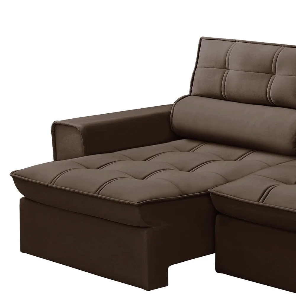 Sofá Retrátil Reclinável 3 Lugares 180cm Blanches F05 Veludo Marrom - Mpozenato