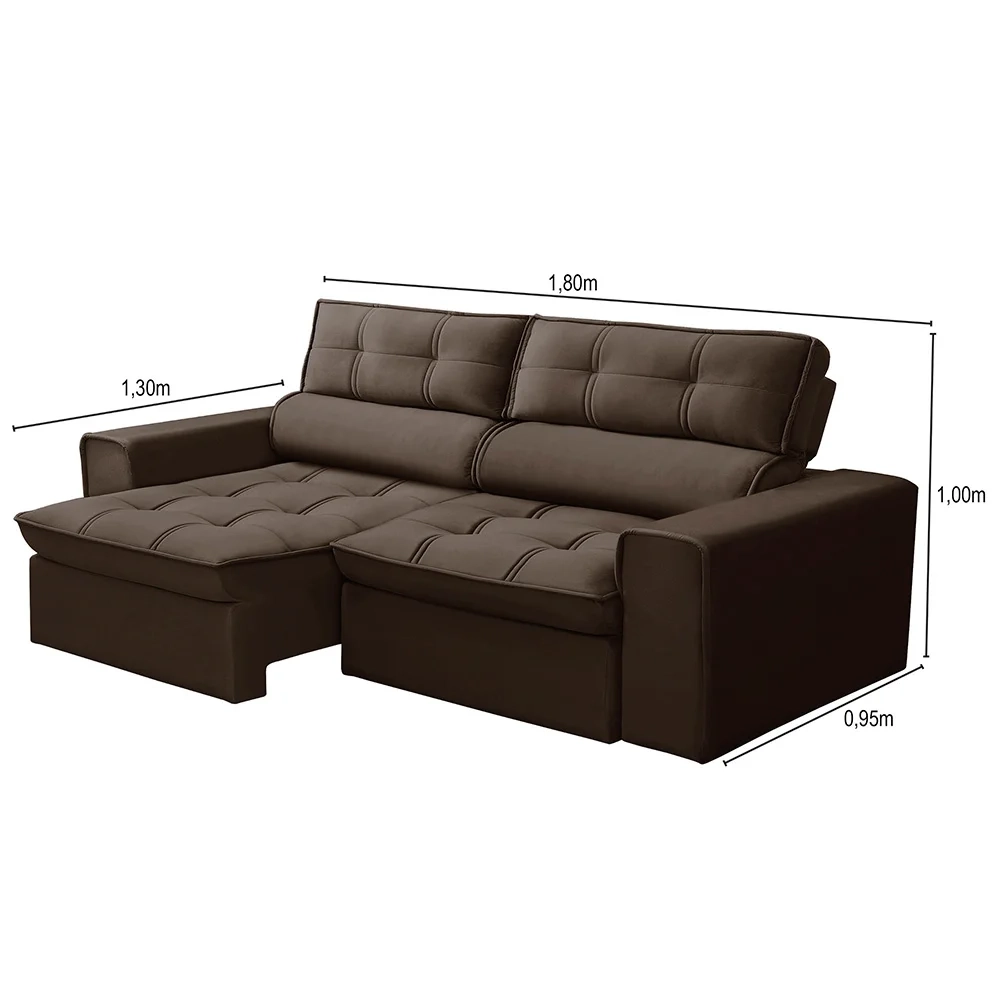 Sofá Retrátil Reclinável 3 Lugares 180cm Blanches F05 Veludo Marrom - Mpozenato
