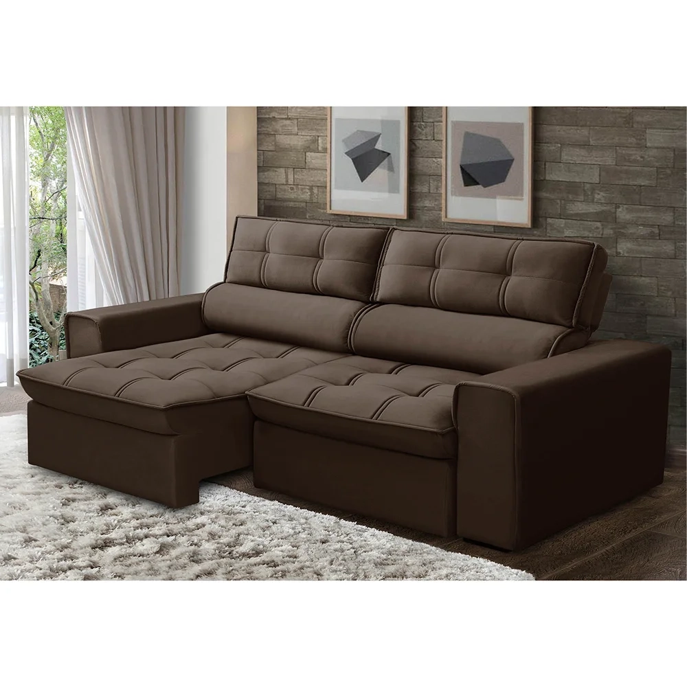 Sofá Retrátil Reclinável 3 Lugares 180cm Blanches F05 Veludo Marrom - Mpozenato
