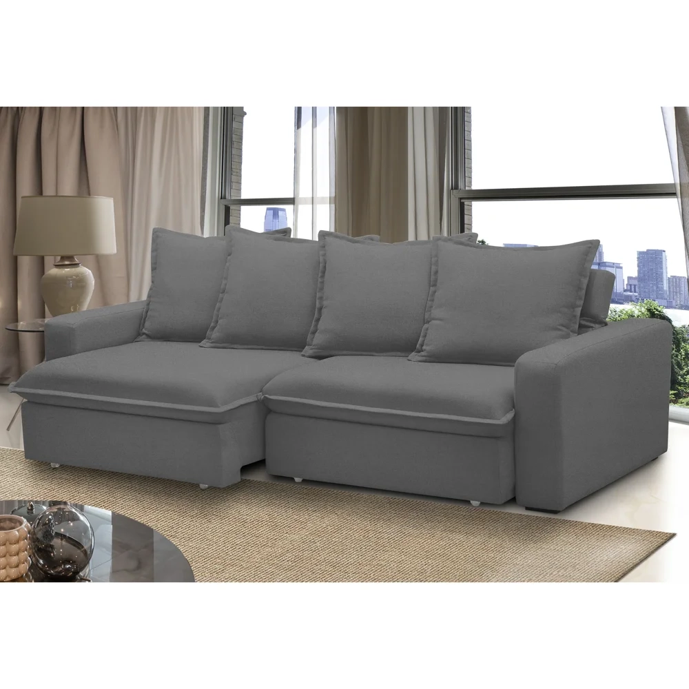 Sofá Retrátil Reclinável 3 Lugares 195cm Roma F05 Veludo Grafite - Mpozenato