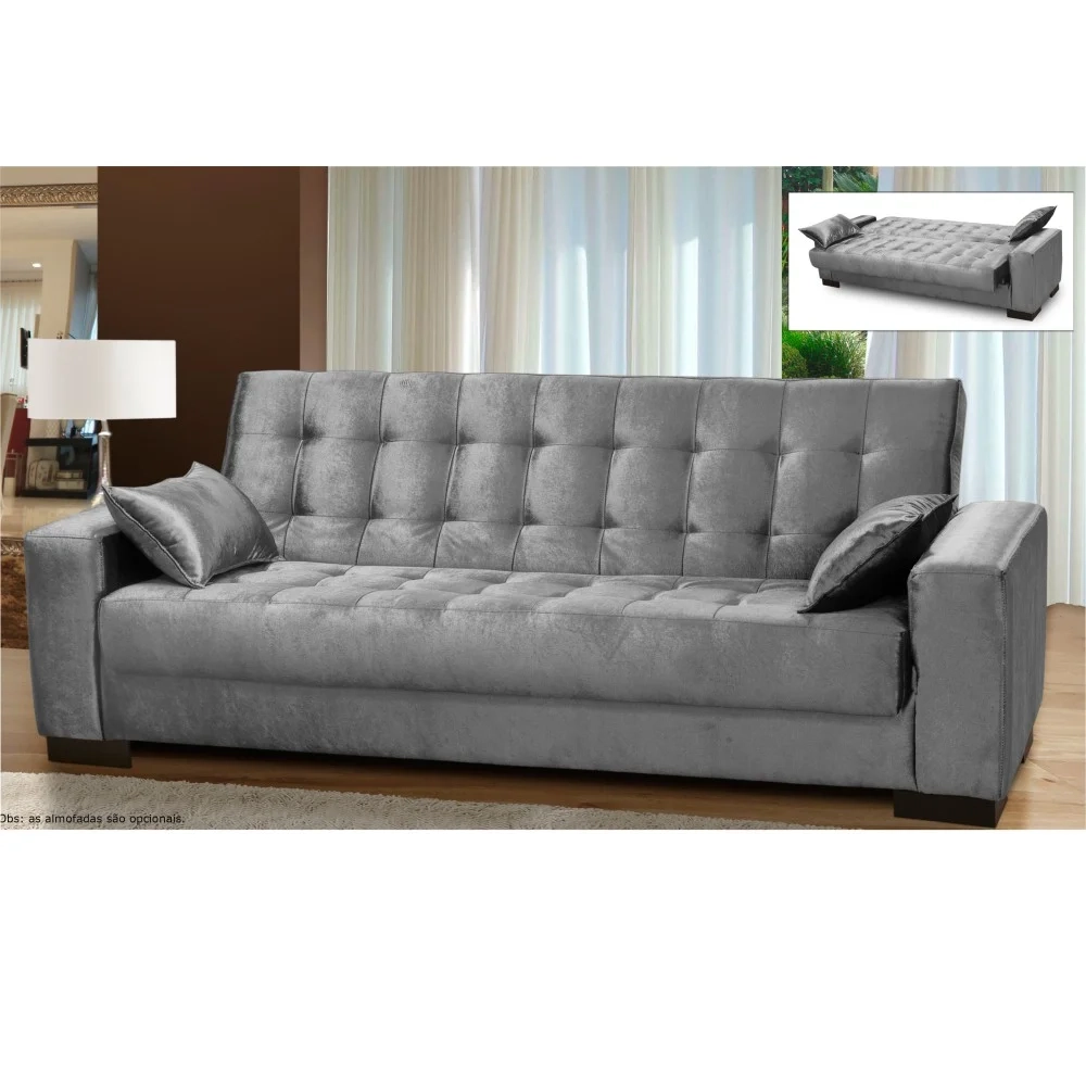 Sofá Cama para Sala de Estar Lisboa Suede Cinza - Ibiza