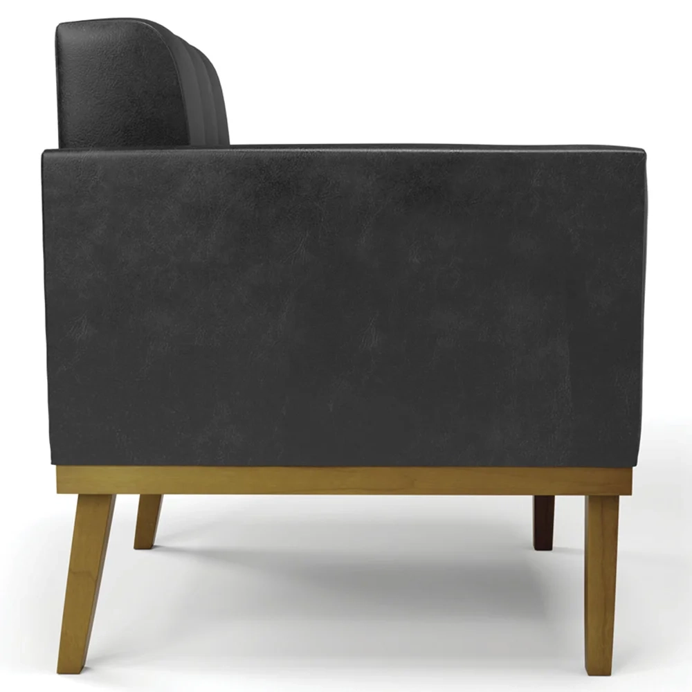 Sofá Namoradeira e 1 Poltrona Base Madeira Castanho Ana Sintético PU Preto - Ibiza