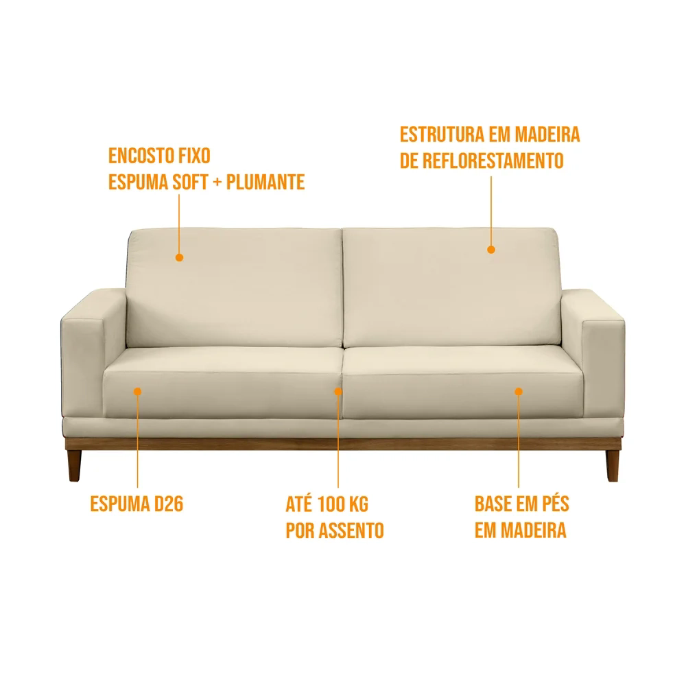 Sofá Living 160cm 2 Lugares Kayrós D05 Suede Bege - Mpozenato