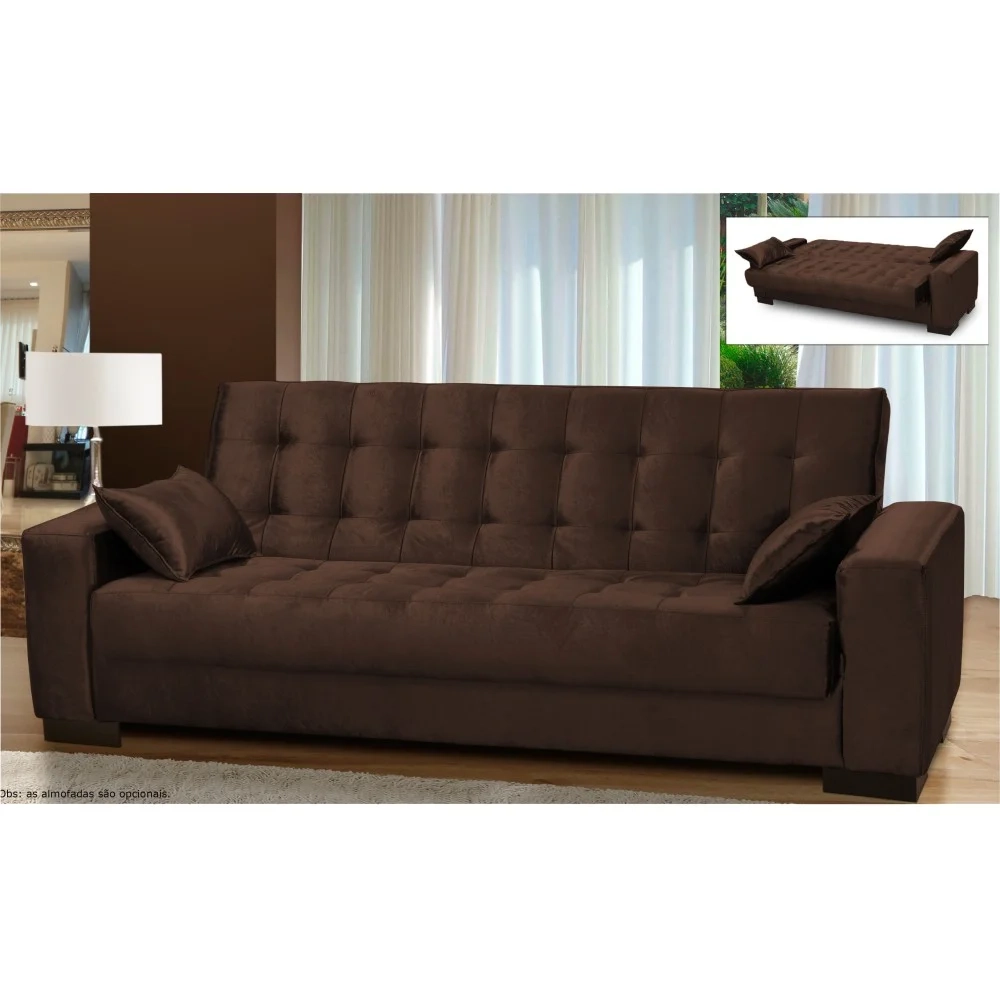 Sofá Cama para Sala de Estar Lisboa Suede Marrom - Ibiza