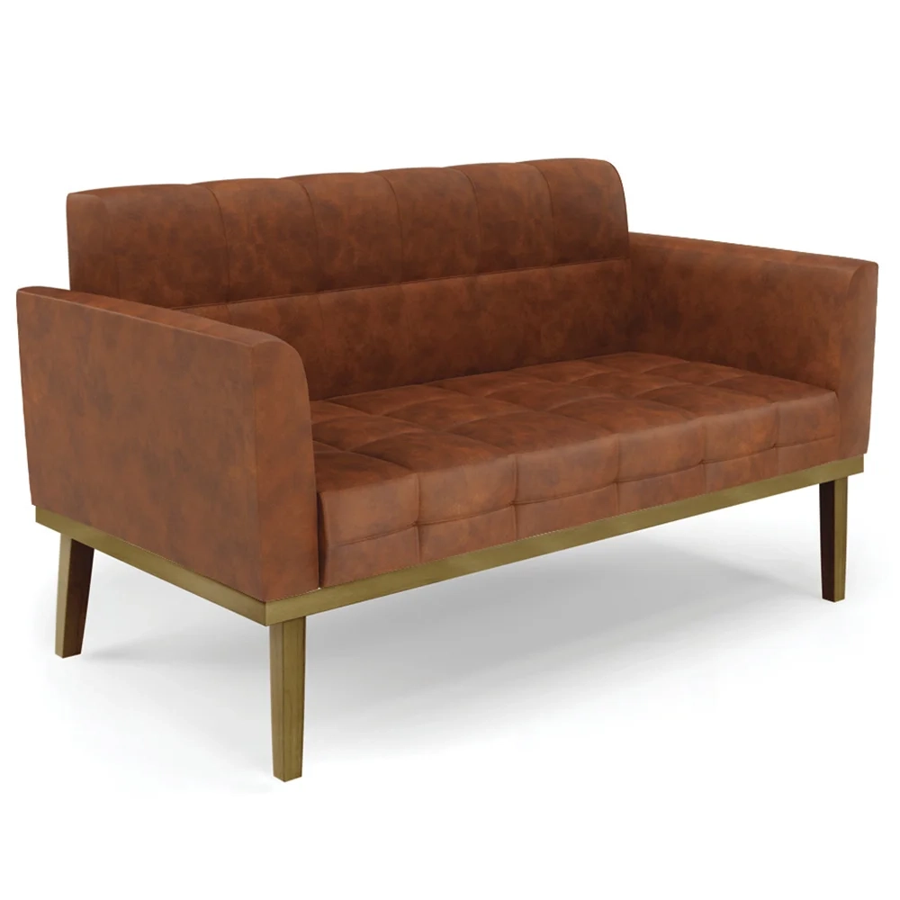 Sofá Namoradeira e 1 Poltrona Base Madeira Castanho Ana Sintético PU Nozes - Ibiza