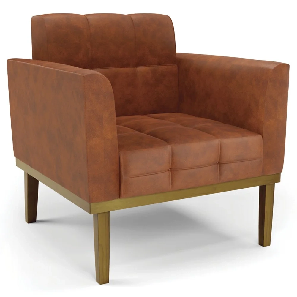 Sofá Namoradeira e 1 Poltrona Base Madeira Castanho Ana Sintético PU Nozes - Ibiza