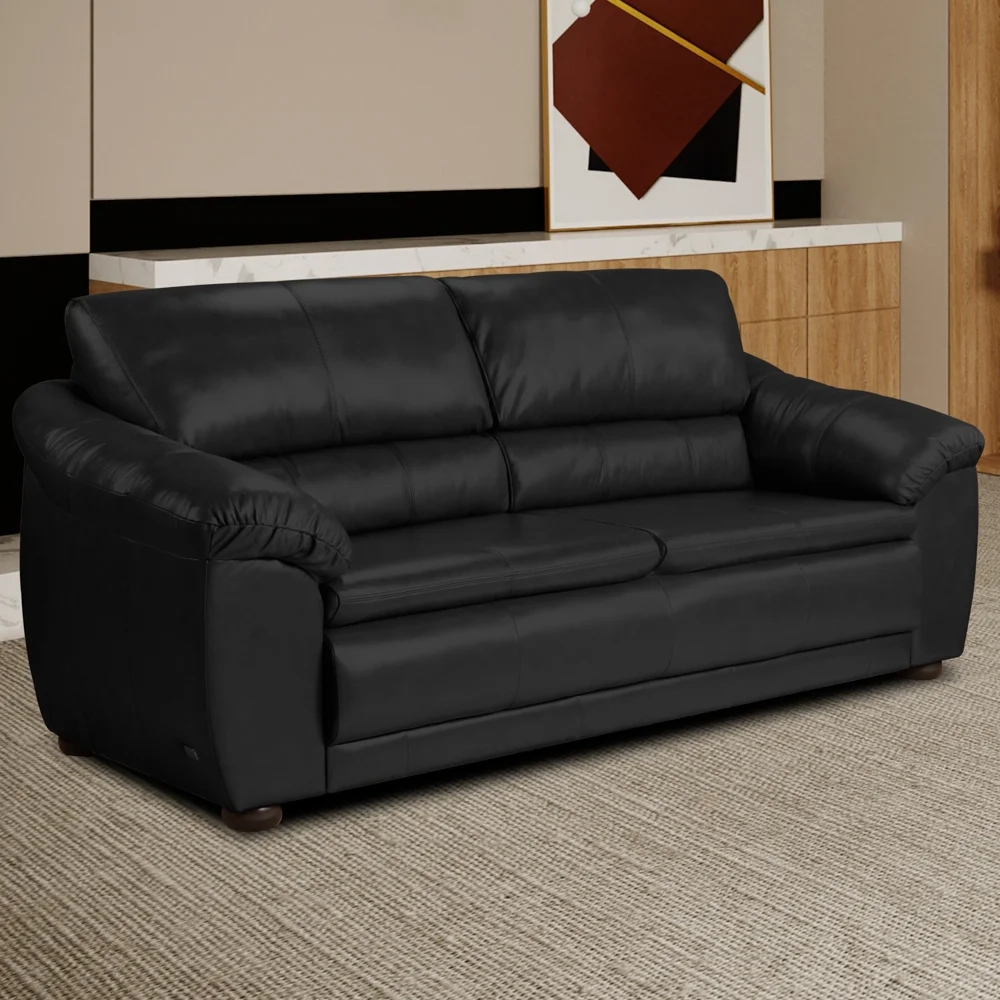 Sofá 2 Lugares Sala de Estar 155cm Veneza Couro Preto - Scala Decor