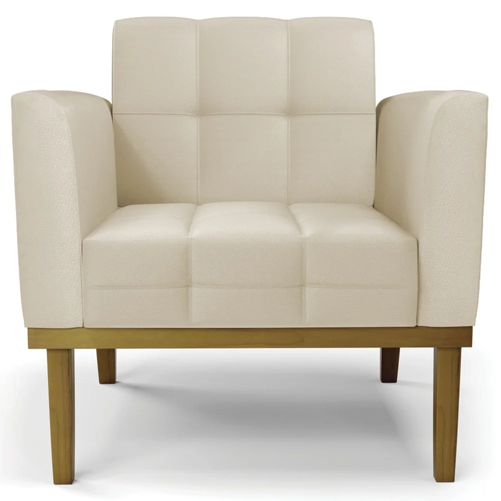 Sofá Namoradeira e 1 Poltrona Base Madeira Castanho Ana Sintético Bege - Ibiza