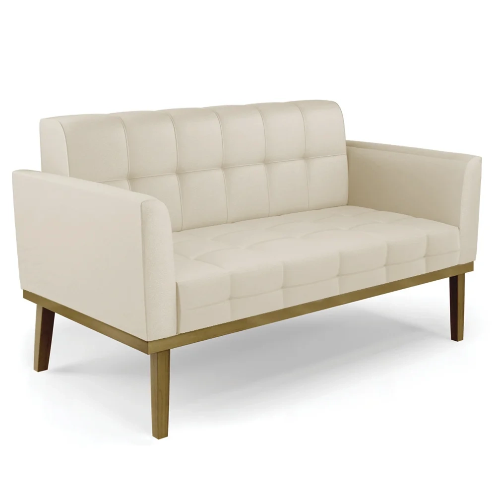 Sofá Namoradeira e 1 Poltrona Base Madeira Castanho Ana Sintético Bege - Ibiza