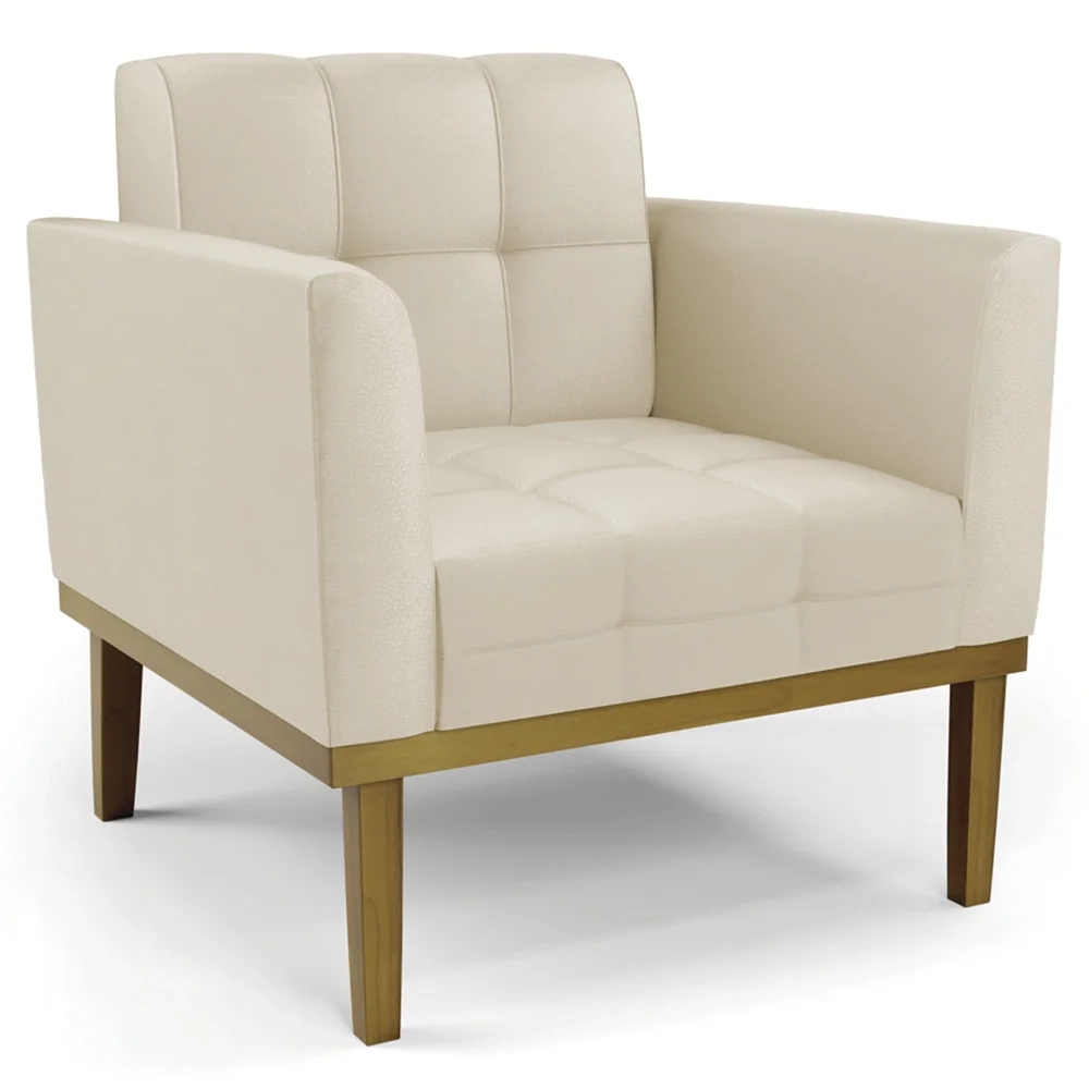 Sofá Namoradeira e 1 Poltrona Base Madeira Castanho Ana Sintético Bege - Ibiza