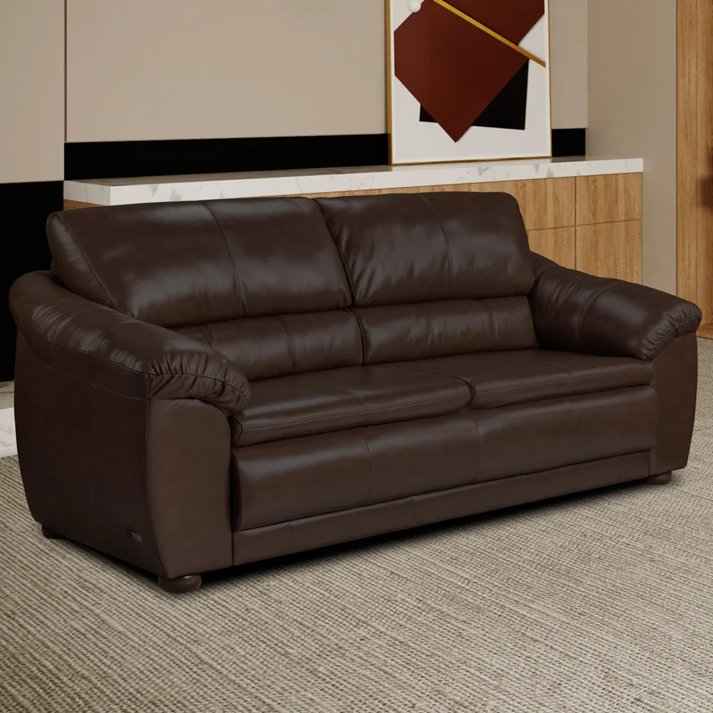 Sofá 3 Lugares Sala de Estar 200cm Veneza Couro Marrom - Scala Decor