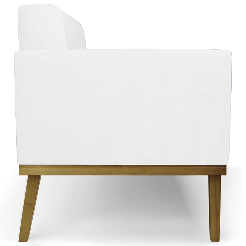 Sofá Namoradeira e 1 Poltrona Base Madeira Castanho Ana Sintético Branco - Ibiza