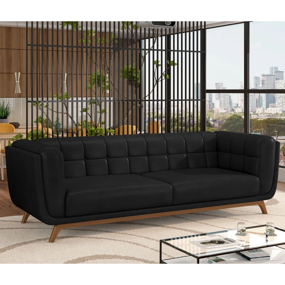 Sofá Living Decorativo 2 Lugares 180cm Bellart Z32 Sintético Preto - Mpozenato