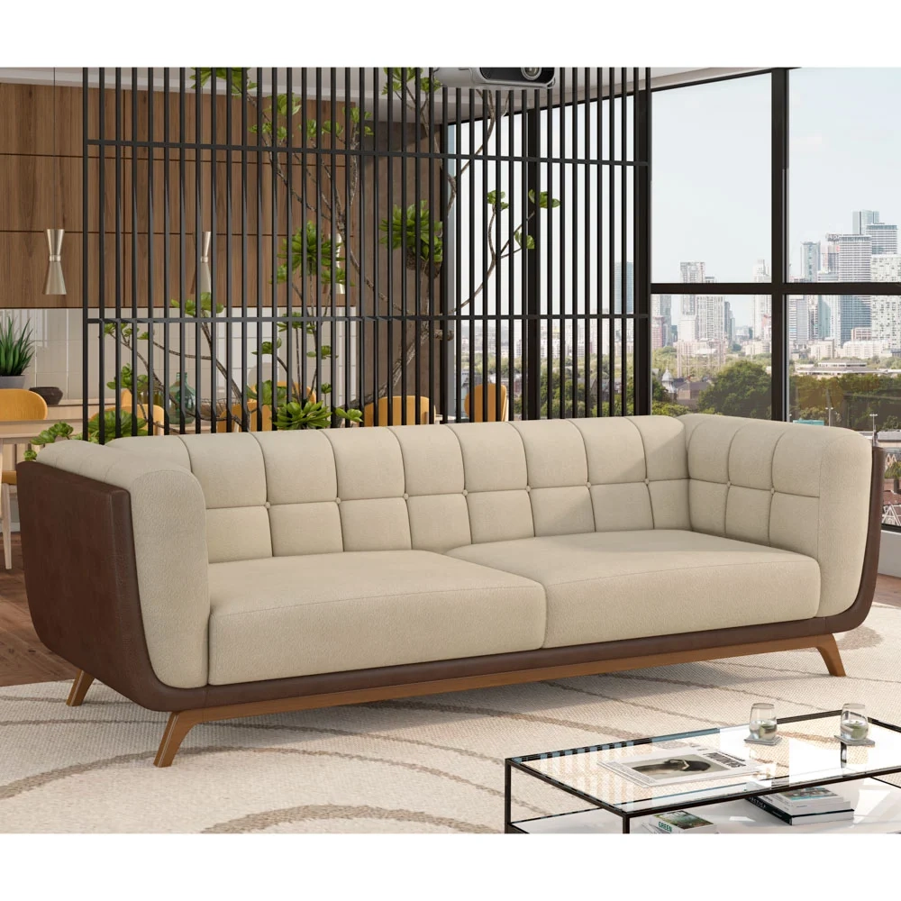 Sofá Living Decorativo 2 Lugares 180cm Bellart Z32 Boucle Bege/Sintético Café - Mpozenato