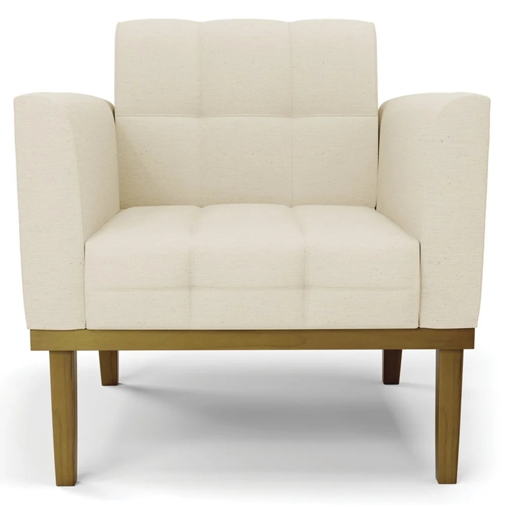 Sofá Namoradeira e 1 Poltrona Base Madeira Castanho Ana Linho Bege - Ibiza