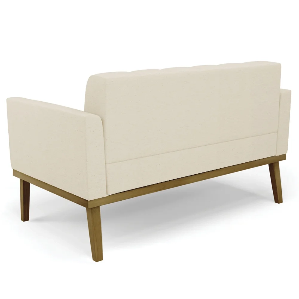 Sofá Namoradeira e 1 Poltrona Base Madeira Castanho Ana Linho Bege - Ibiza