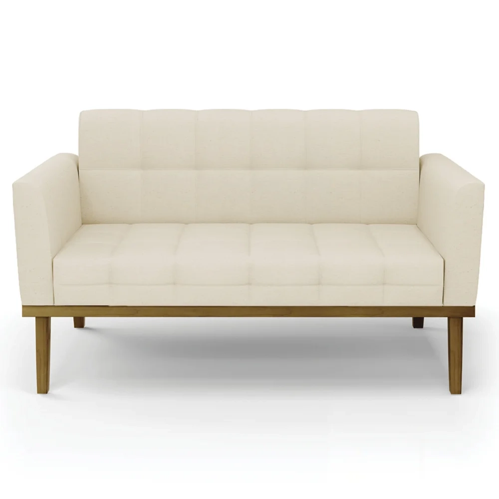 Sofá Namoradeira e 1 Poltrona Base Madeira Castanho Ana Linho Bege - Ibiza